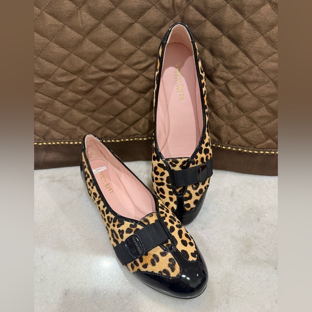 Taryn Rose Black and Tan Leopard Flats